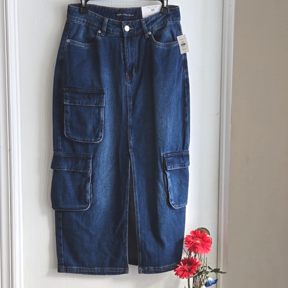 Aeropostale Dark Blue Cargo Maxi Skirt NWT